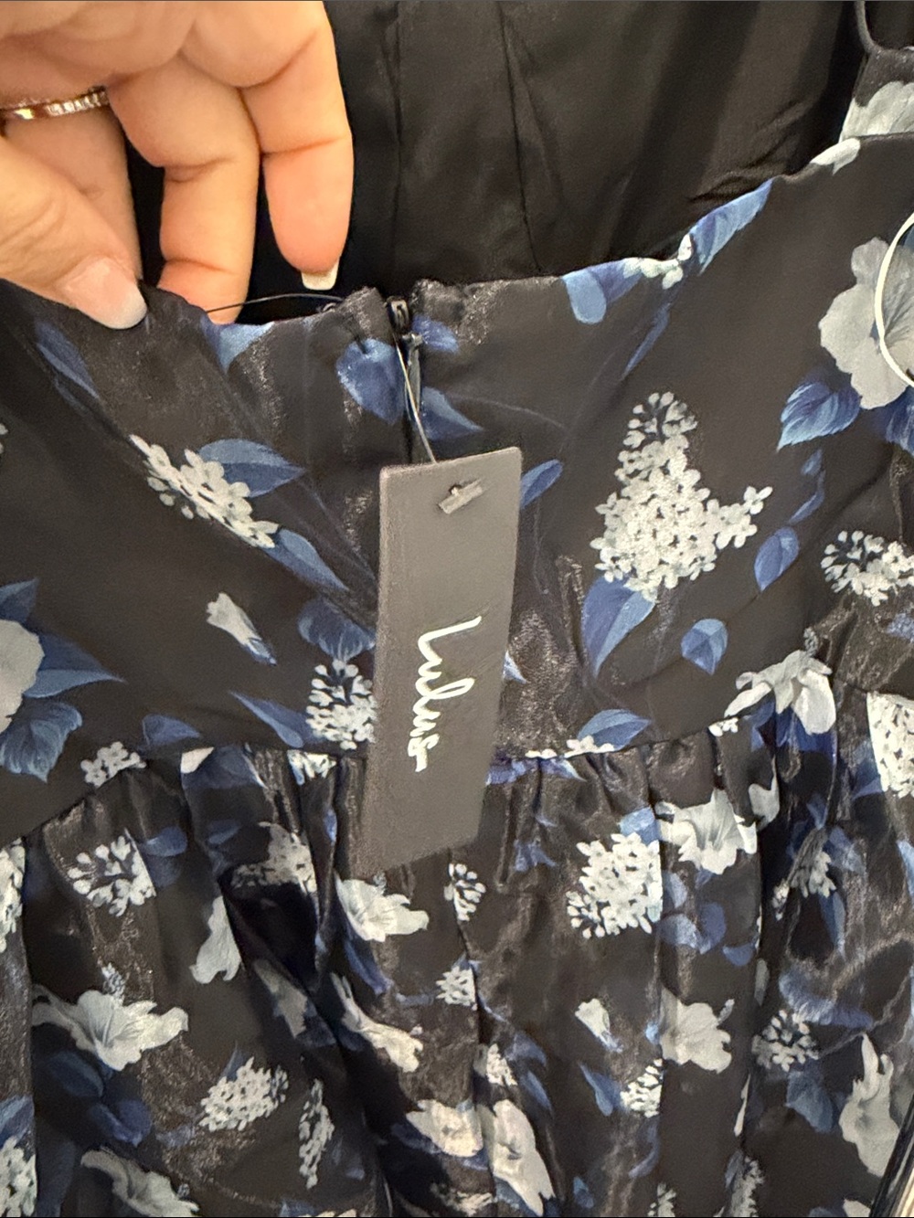 Lulu's Black Floral Midi Dress with Blue Flowers - Picture 3 of 4